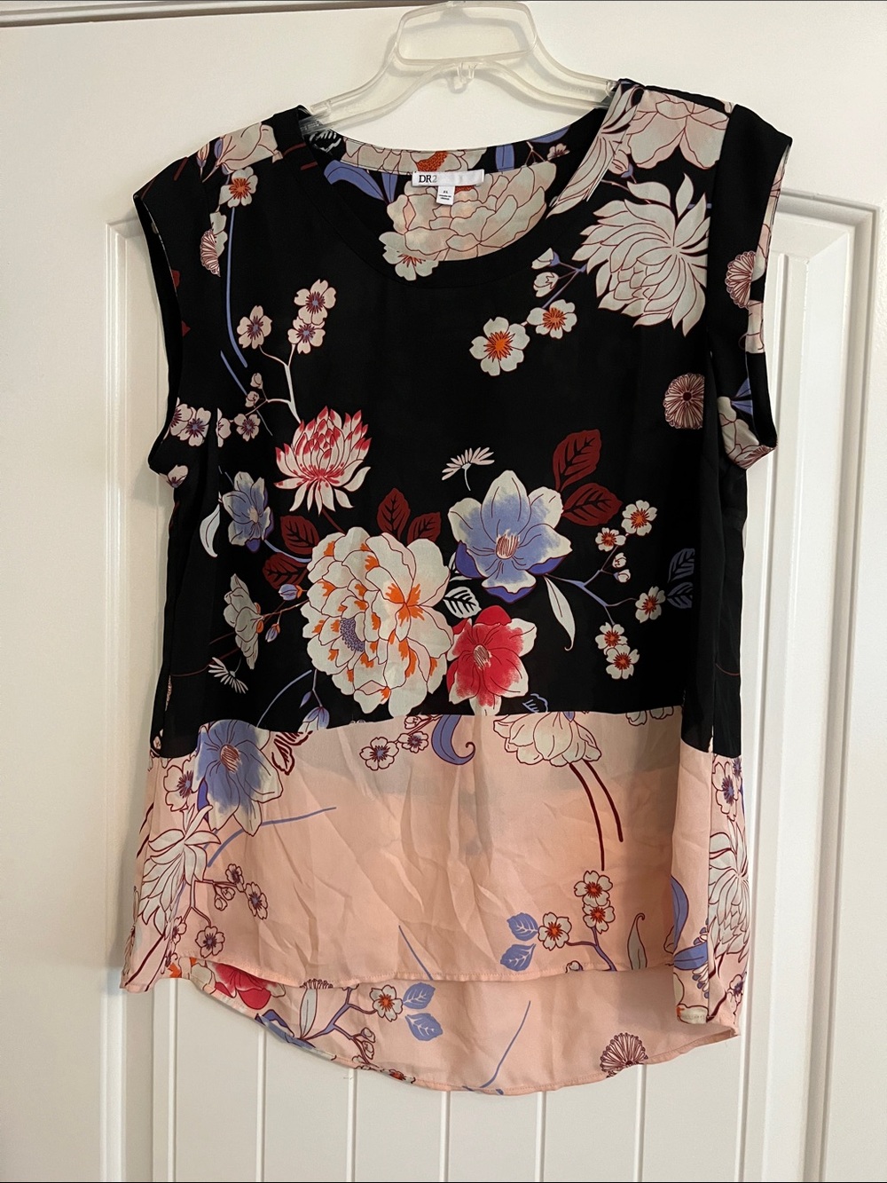 DR2 Black & Blush Floral Layered Cap-Sleeve Blouse